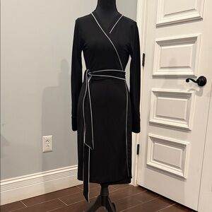 Ann Taylor Factory Black Long Sleeve Dress with White Trim
